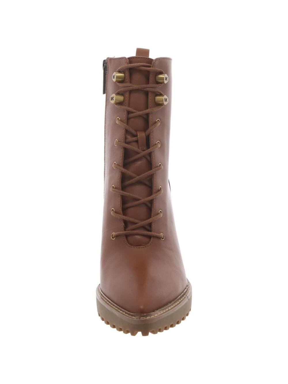 Michael Kors Kyle Lace-Up Bootie Boots Luggage Leather Zip 3.75" Heel 7M NEW - Picture 2 of 2